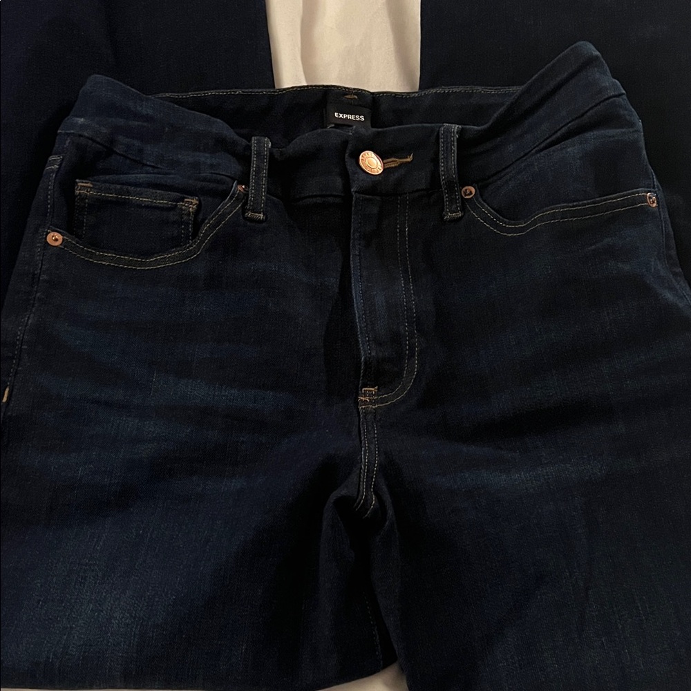Express Women's Dark Blue Straight Leg Jeans